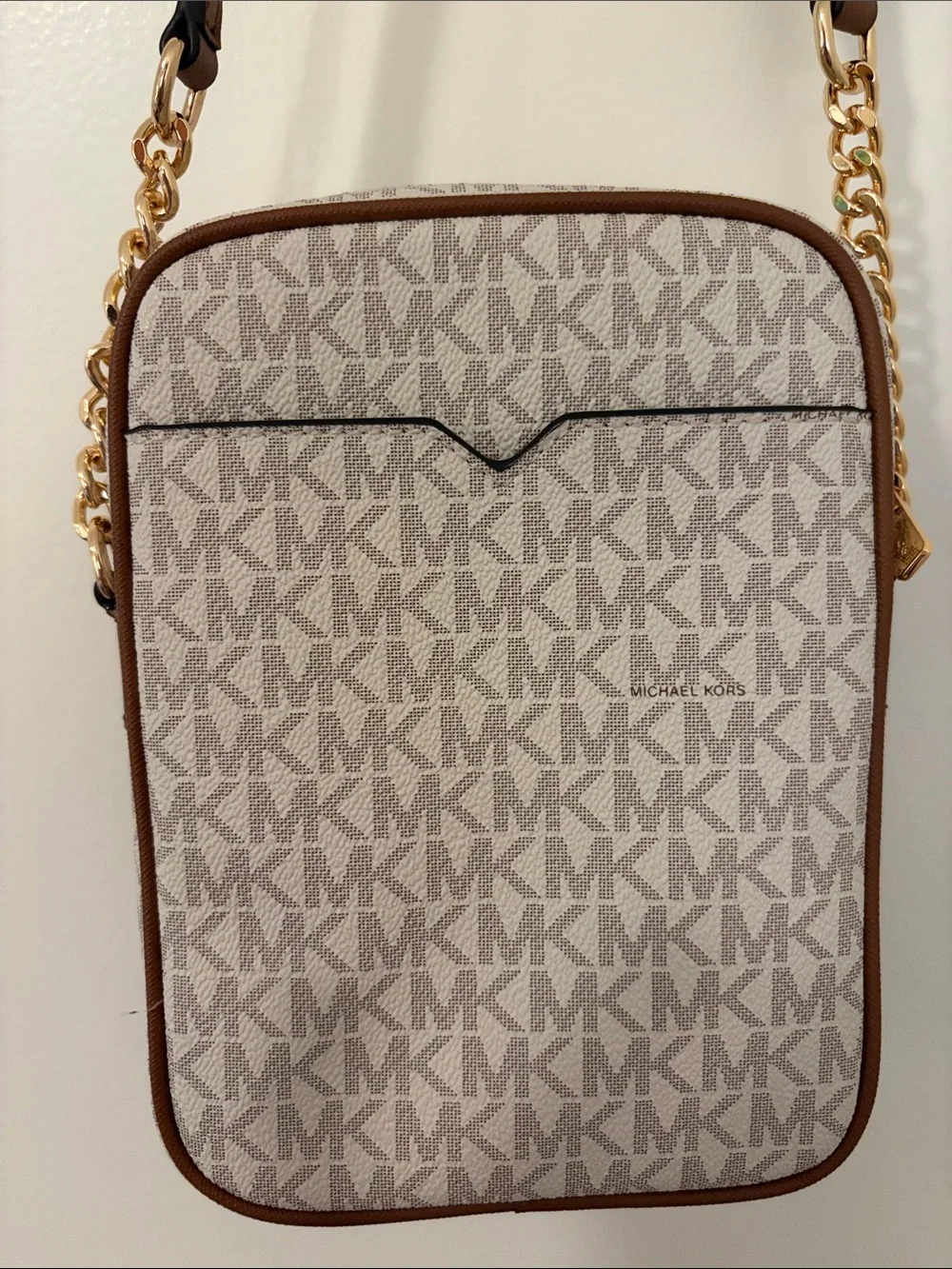 Michael Kors Brown and Cream MK Logo Crossbody Bag
